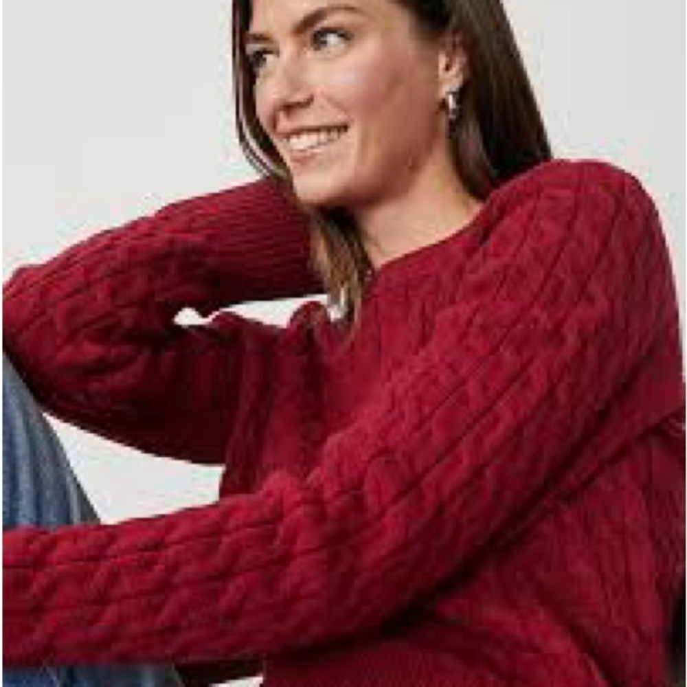 NWT Ann Taylor Women's Cable Knit Sweater, Garnet Red, Size XL